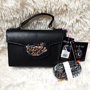 Nicole Lee Elegant Black Leather Crossbody Wallet Shoulder Bag